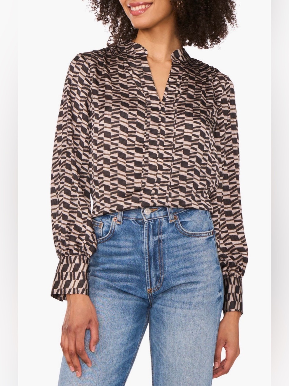 NEW…Vince Camuto Geo Print Long-Sleeve Blouse